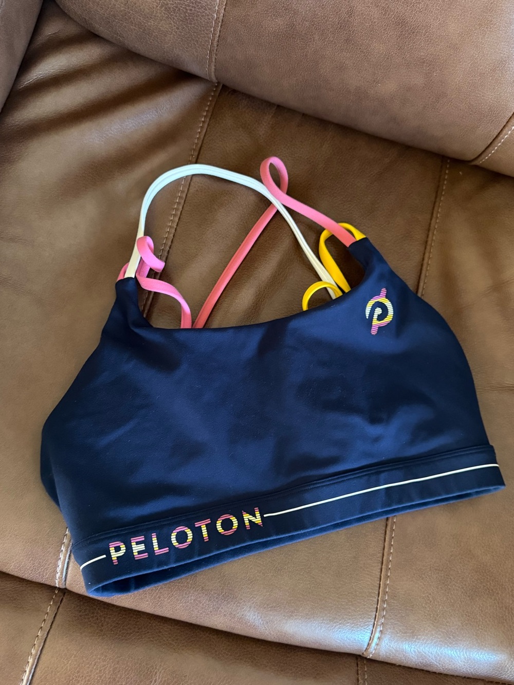 Peloton Navy Sports Bra with Pink Accent Strap